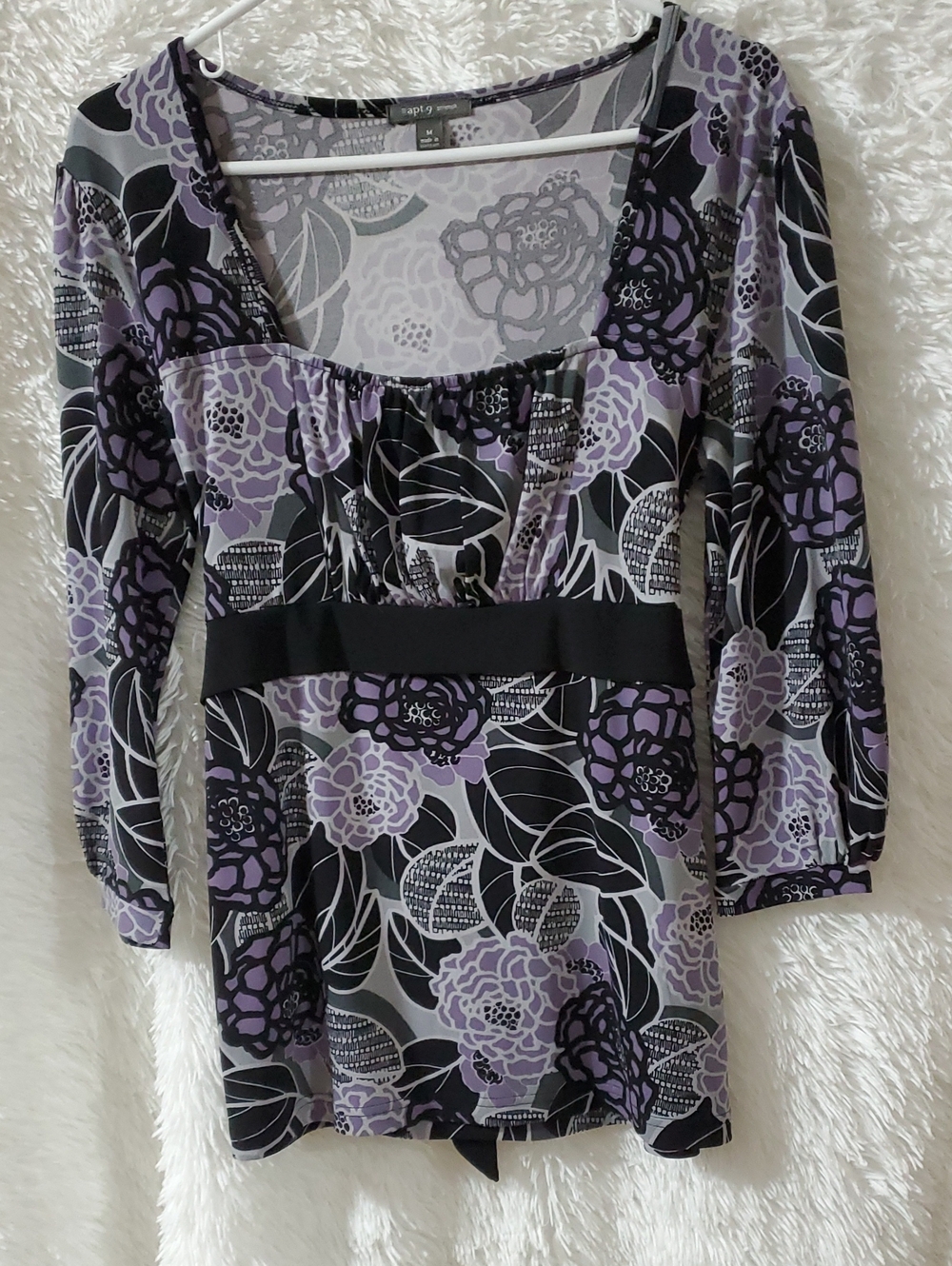 Apt. 9 Purple Floral Empire-Waist Long Sleeve Top